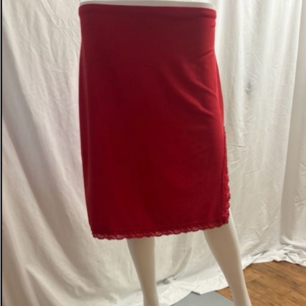 Chic Red Pencil Skirt with Lace Detail
